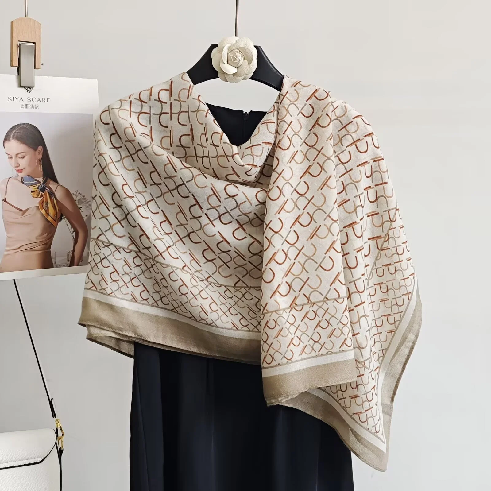White / Tan Scarf – Geometric Collection