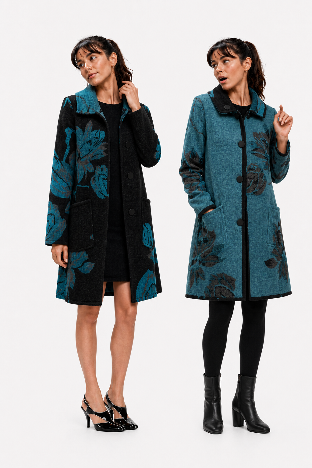 Aqua / Black Reversible Coat – Lotus Collection