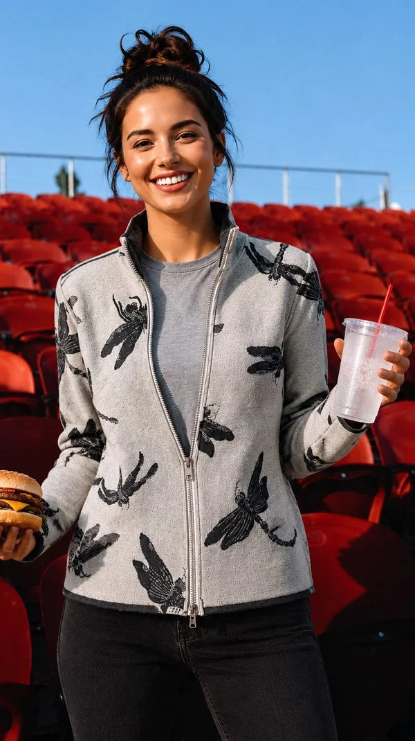 Gray / White Dragonfly Reversible Zipper Sweater