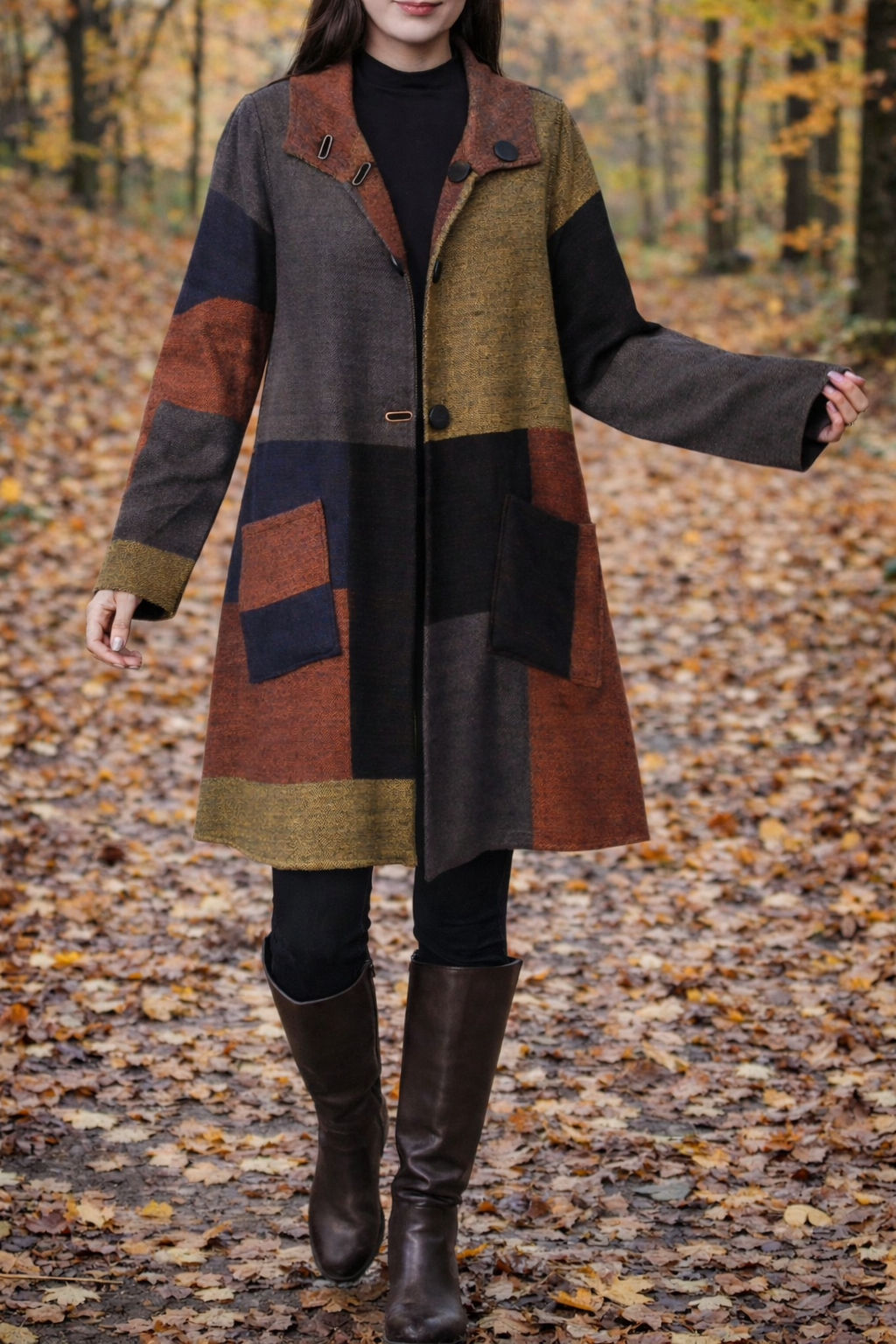 Brown / Orange Reversible Buttoned Coat - Plaid Collection