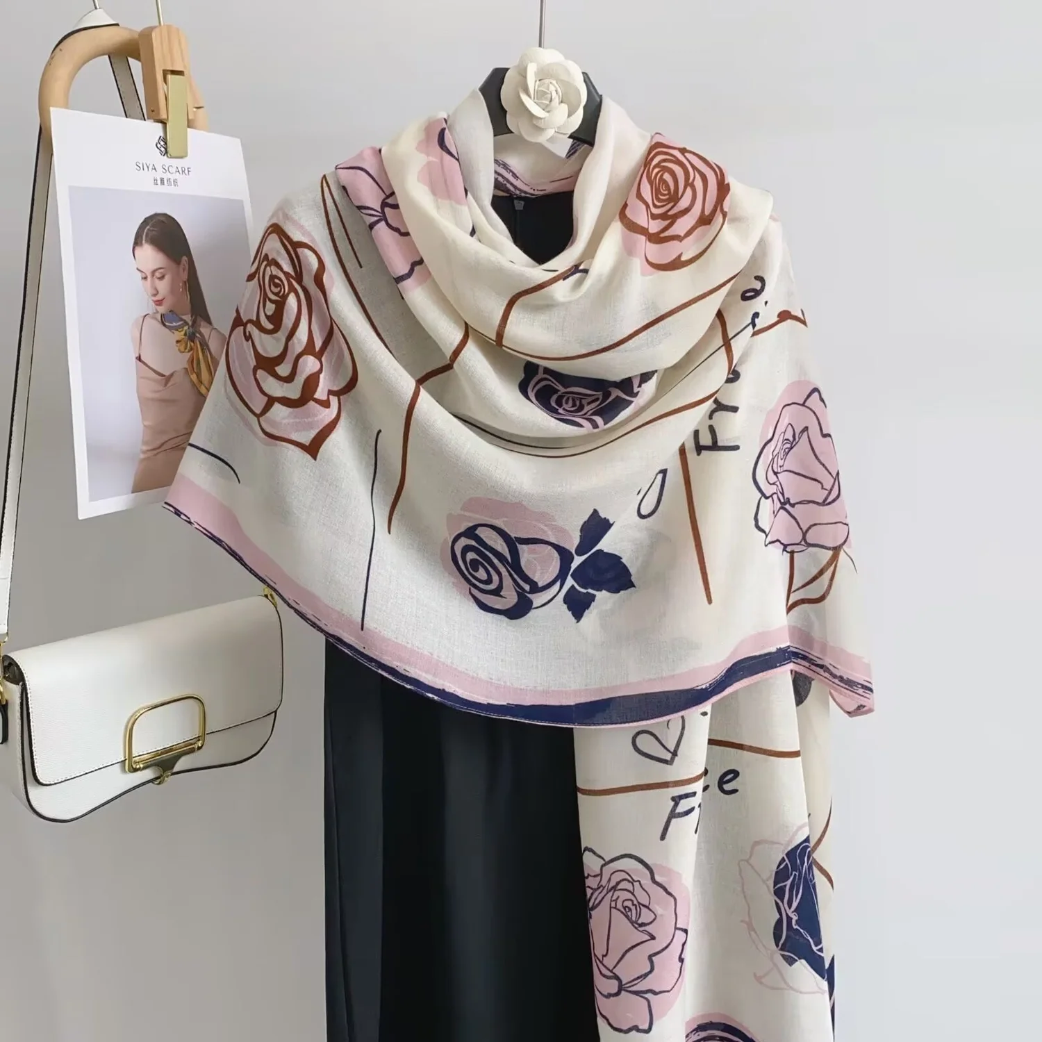 Pink / White Scarf – Flower Sketch Collection