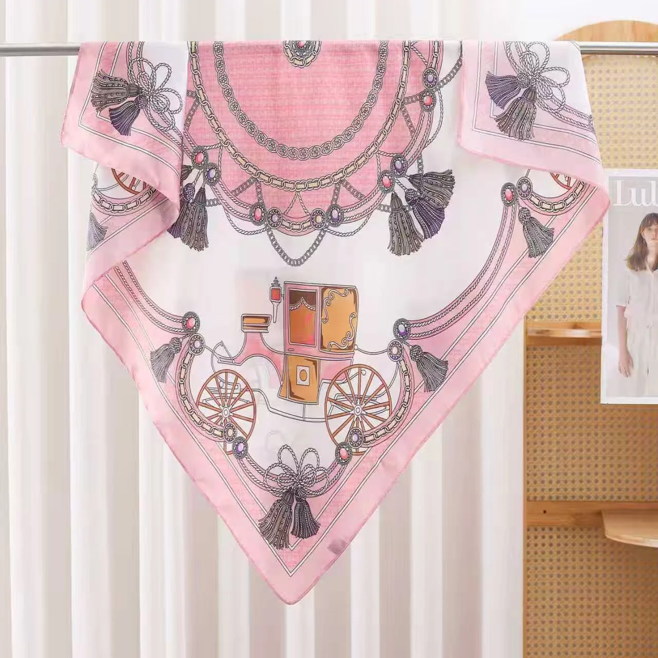 Square Equestrian Pink Stagecoach Poly Scarf