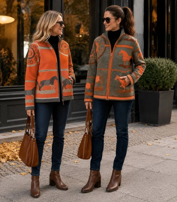 Orange Gallop Reversible Zipper Sweater