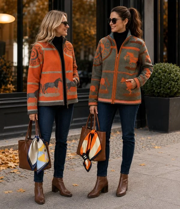 Equestrian Orange Striped H Loop Scarf