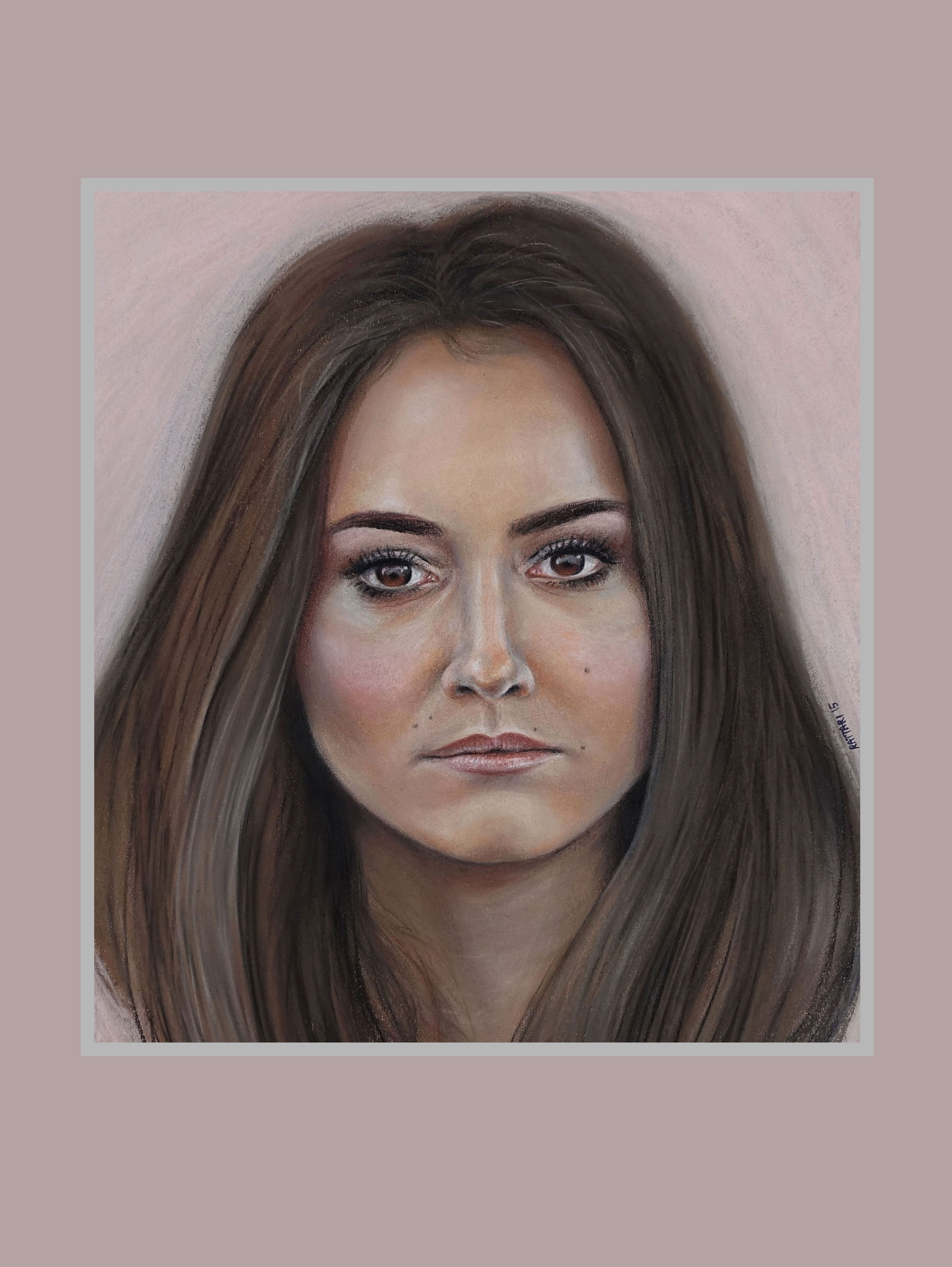 Pastel portrait on tan paper