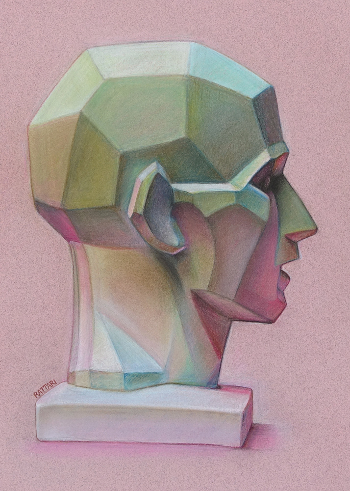 Planar Head Study, pastels & conte on color paper, 14x11in