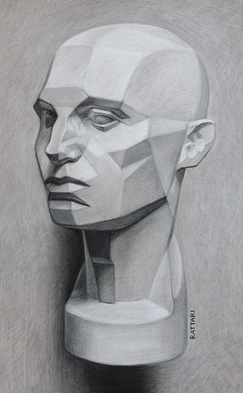 Planar Head, charcoal & pastel on paper, 16.5x11.5in