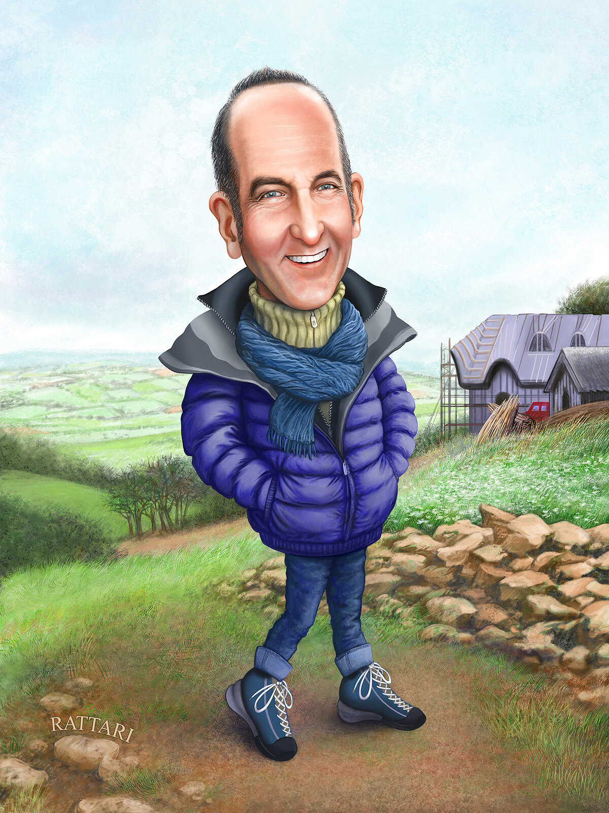 Always Cold, caricature, digital illustration, Kevin McCloud of Grand Designs