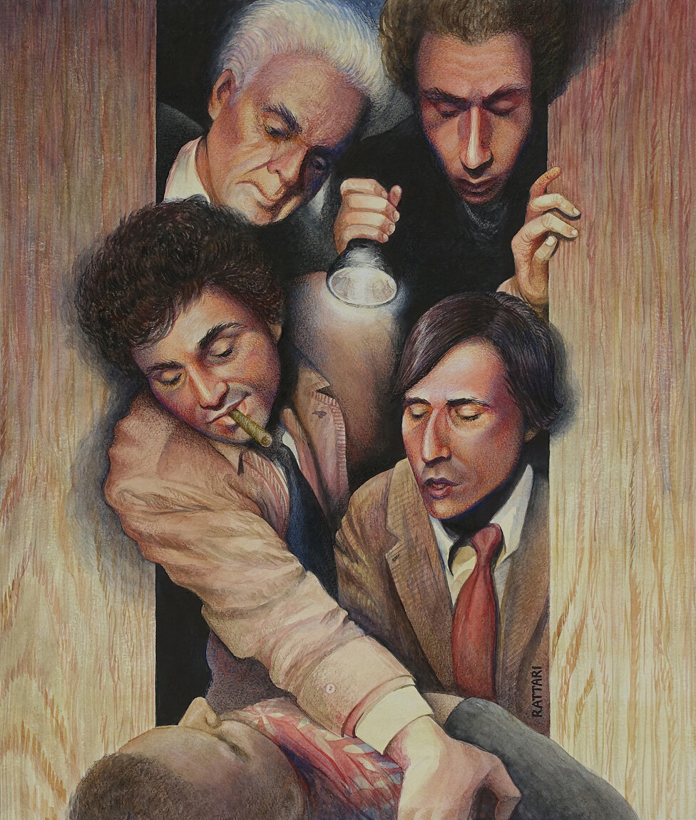 Columbo: Old Fashioned Murder, watercolor and color pencils on paper, 15x13in