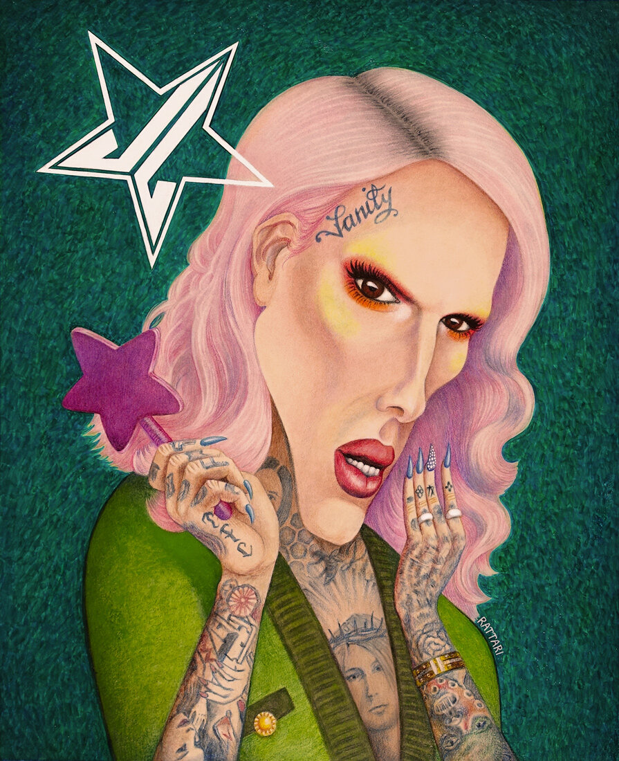 Jeffree-Star-Approved, mixed media caricature on illustration board, 14.5x12in
