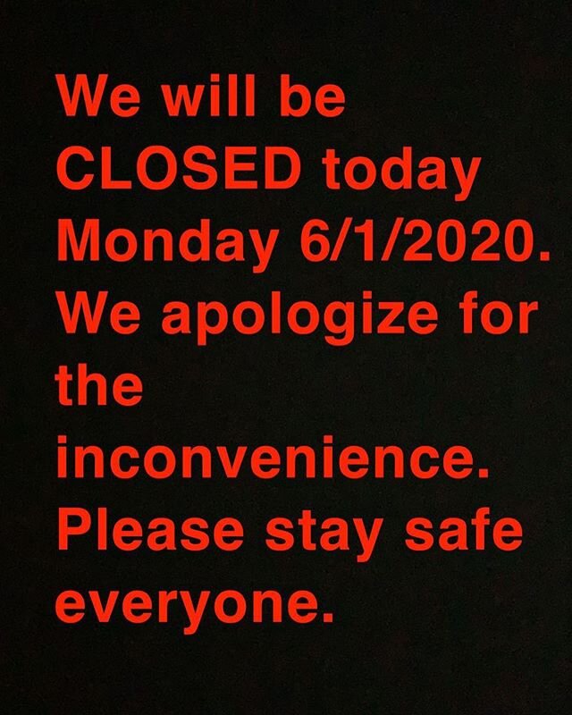 For the safety of our family and staff, we will be CLOSED today, Monday 6/1/2020.  Thank you 🙏🏽 #prayforpeace #peaceonearth #phillypeace #2020 #smallbusiness #supportlocal