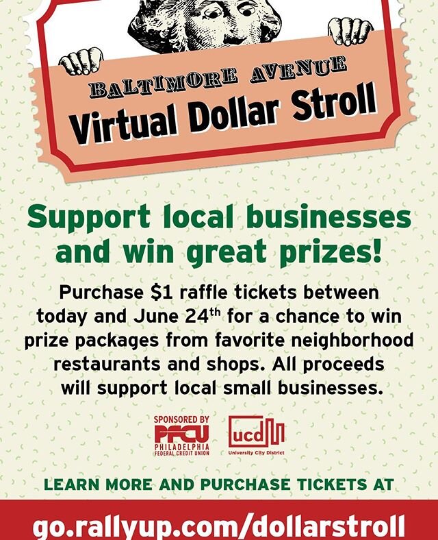 Now through June 24th, support your favorite Baltimore Avenue businesses by purchasing raffle tickets for a chance to win one of THREE Baltimore Avenue Prize Packs! All money raised from raffle ticket sales will be evenly distributed to participating