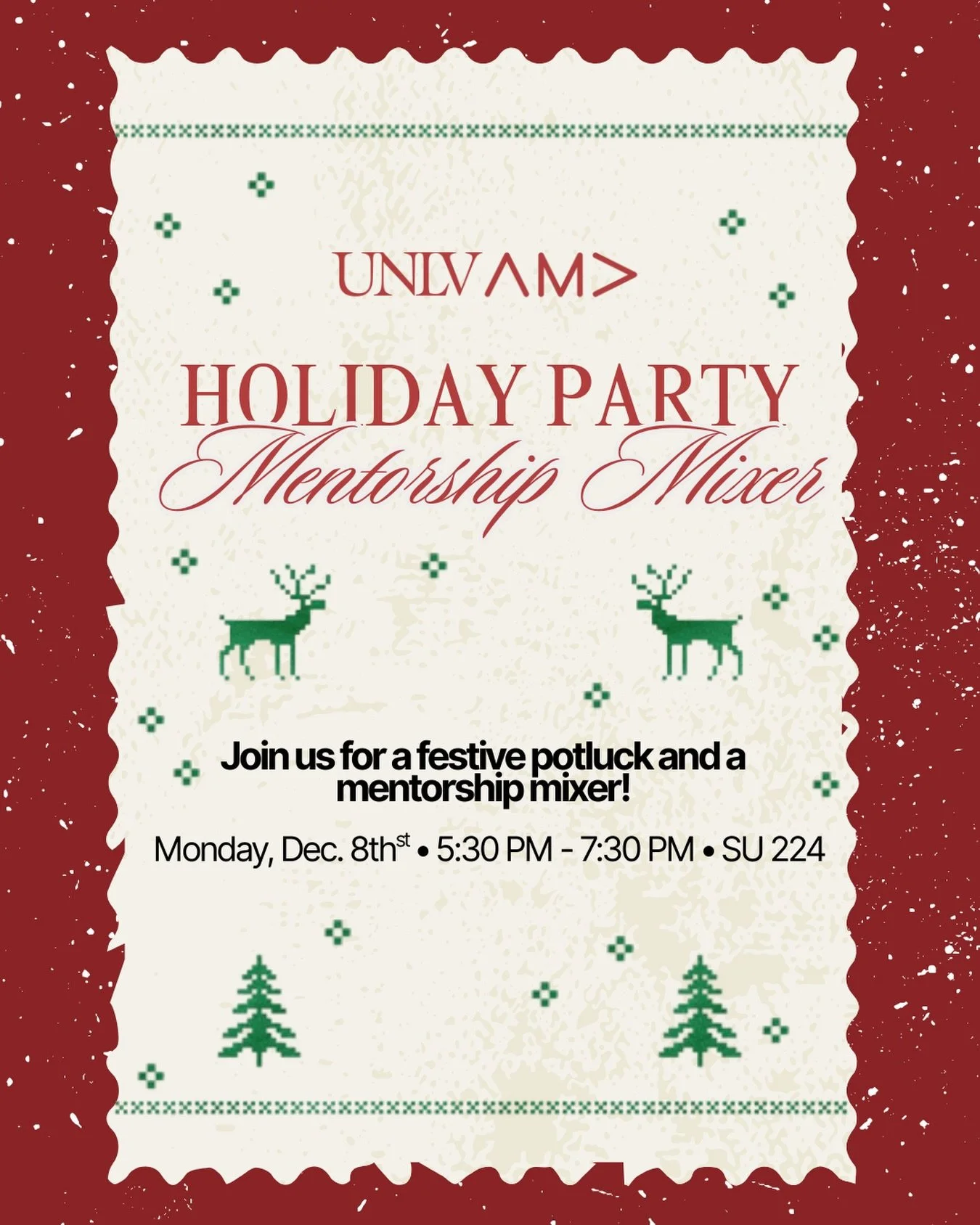🎁 Let&rsquo;s end the semester on a high note! Join our mentors and mentees for a festive potluck and holiday mixer full of connection, food, and celebration. Come wrap up the semester with us!

📆 Monday, December 8th
⏰ 5:30PM &ndash;7:30 PM 
📍 SU
