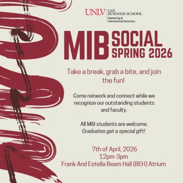 Do you need some time to unwind and celebrate alongside marketing and international business students? Then join us for the Lee Business School&rsquo;s MIB Spring Social! 🎉

Join us for amazing food and a wonderful opportunity to connect with your p