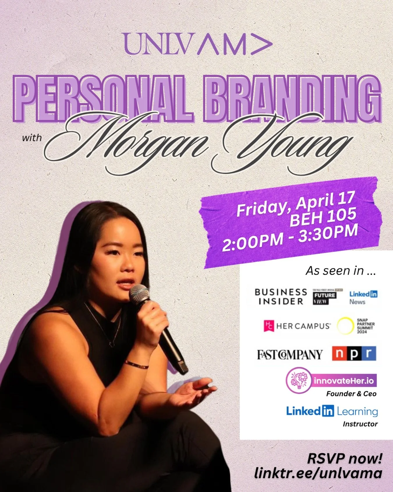We&rsquo;re excited to welcome Morgan Young for a Personal Branding Workshop you won&rsquo;t want to miss ✨

From &ldquo;journaling in public&rdquo; on LinkedIn to building a media company with 32M+ views and 100K+ followers, Morgan has turned storyt