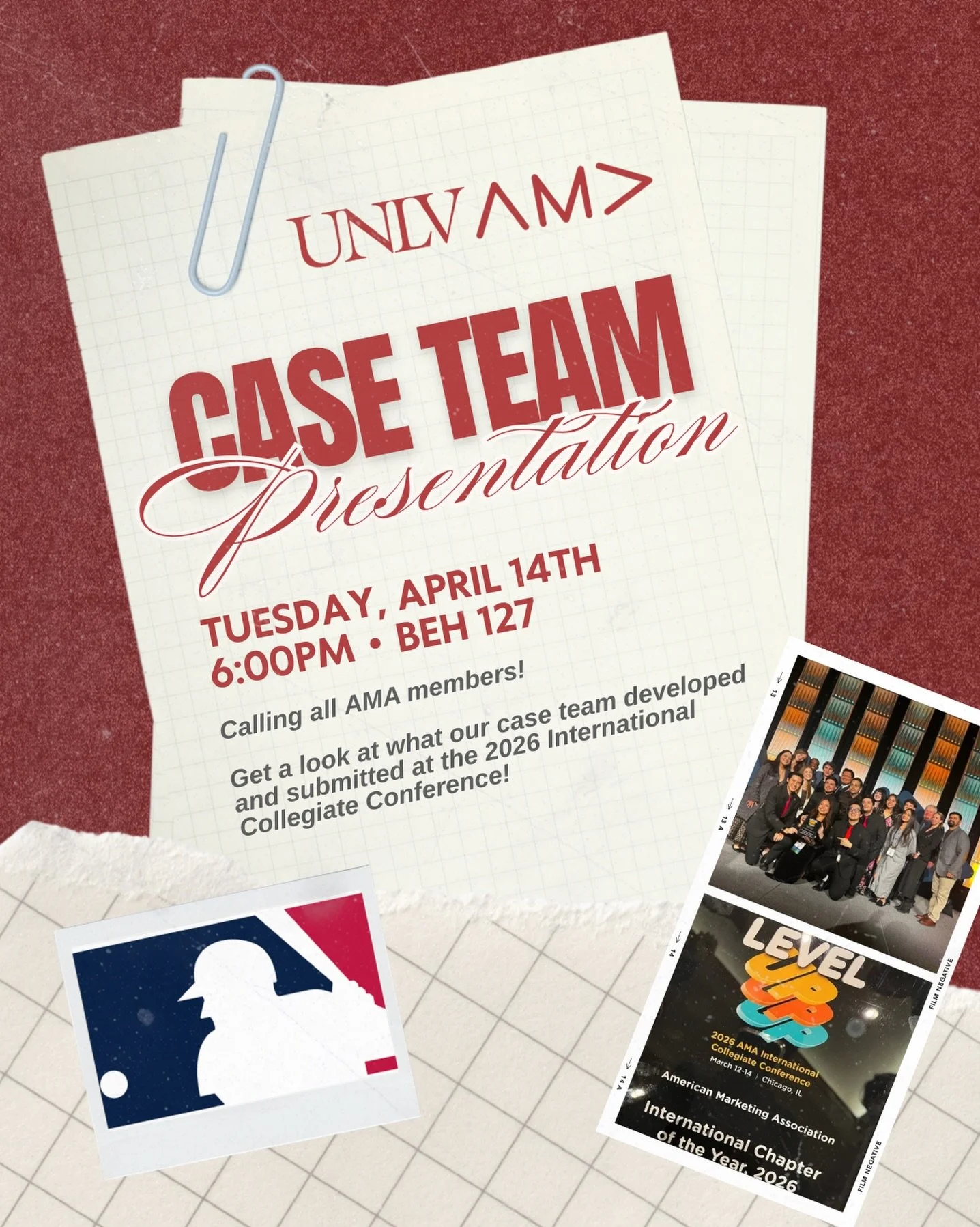 Calling all UNLV AMA members! 🗣️ 

Join us TOMORROW for our UNLV AMA Case Presentation and see what our team submitted for the national competition, sponsored by the MLB!

Come through, support your peers, and get inspired by the work that went into