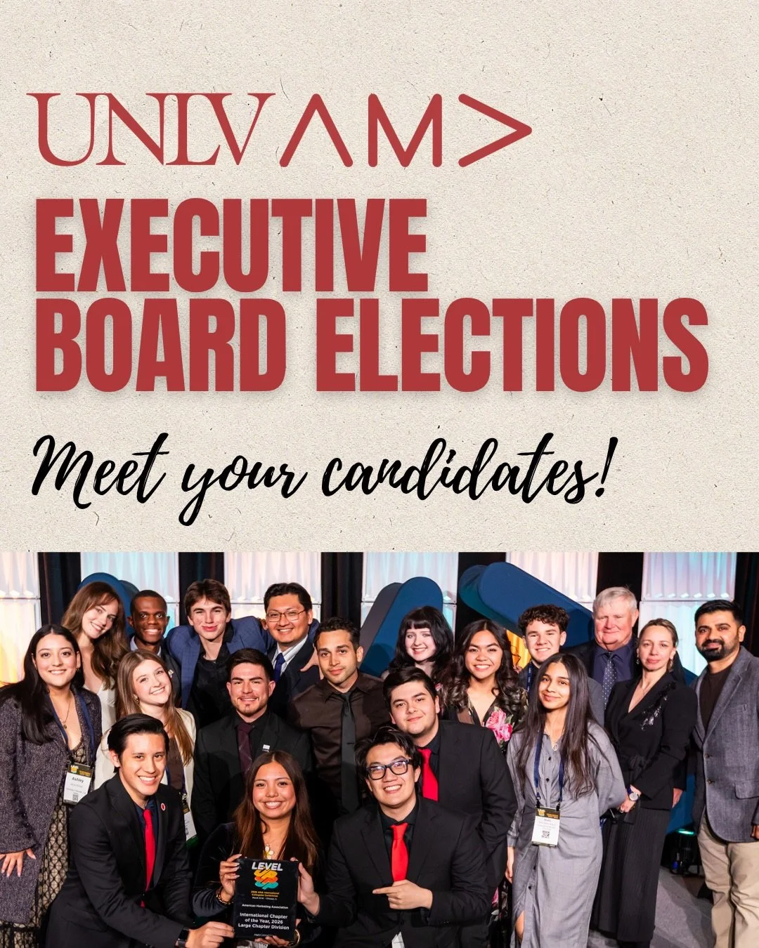 Vote for the leaders who will take our International Chapter of the Year to the next level 🌍

Meet your candidates, learn about their vision, and choose who you want representing UNLV AMA for the upcoming school year. This is your chance to have a d