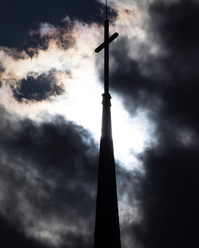 The taller cross on the top of Holy Family Church.

This is the exposure straight out of the camera. I only ran it through Lightroom to add metadata.
Tweaking the shadows, highlights, contrast, vibrance... just looked horrible. Some key components I 
