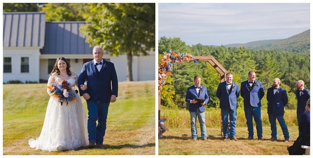 morgan and her dad walk down the aisle for the ceremony