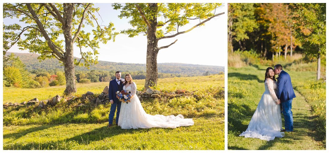 wedding photos around jeffers hill farm with mountain views
