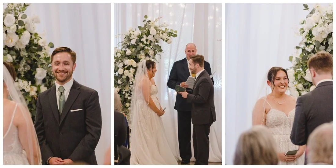 natalie and nick exchange vows during their wedding ceremony at the venues at the factory