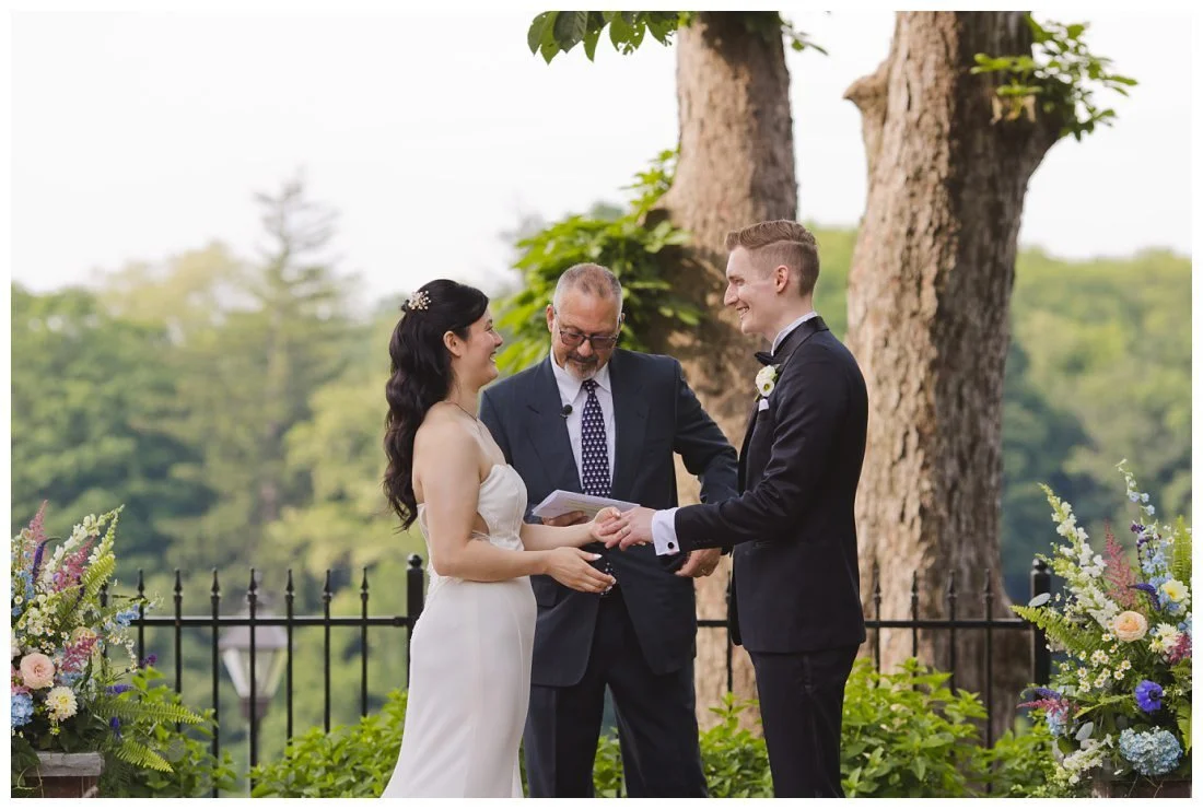 wedding ceremony in the garden at the evermore at peirce farm