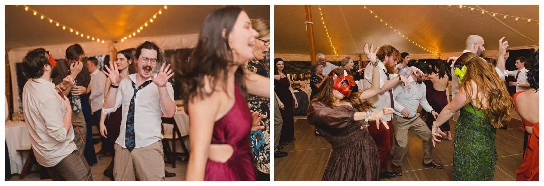 wedding guests dance to michael jackson's thriller at halloween wedding