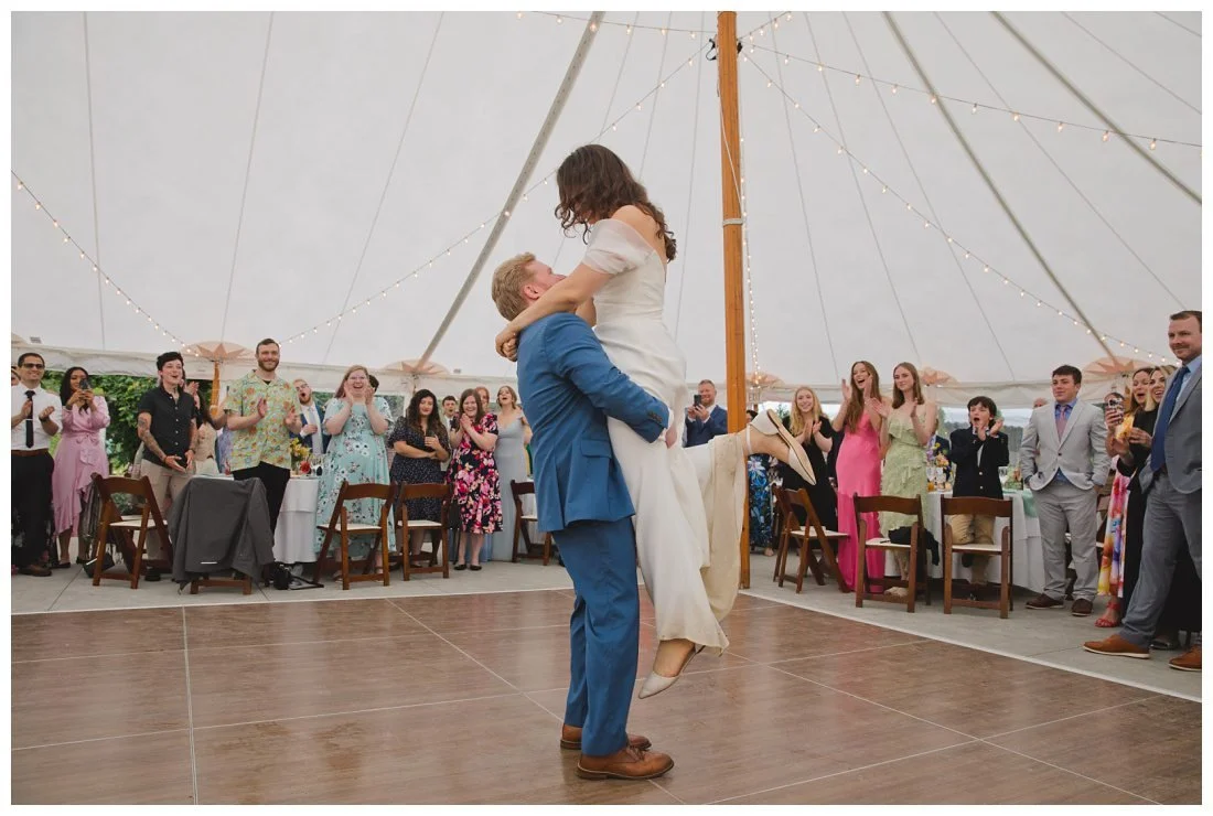 tara lifts connor during wedding first dance