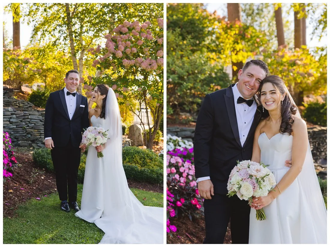 formal bride and groom photos in garden at castleton