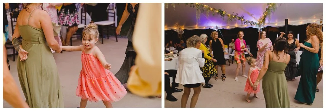 flower girl dancing at wedding reception