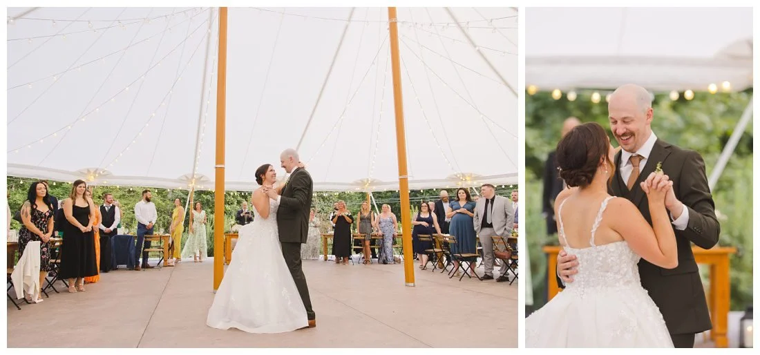 first dance under classic sailcloth tent at uncanoonuc mountain
