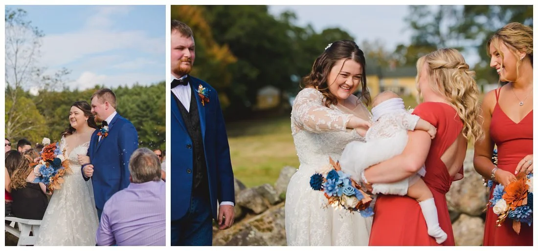 the wedding party laughing after the ceremony