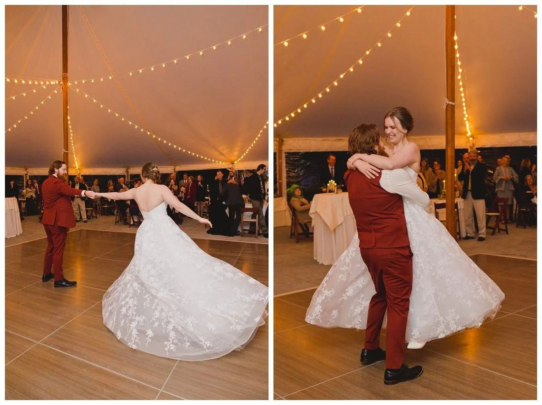 andrew twirls emma and picks her up and spins around during wedding first dance