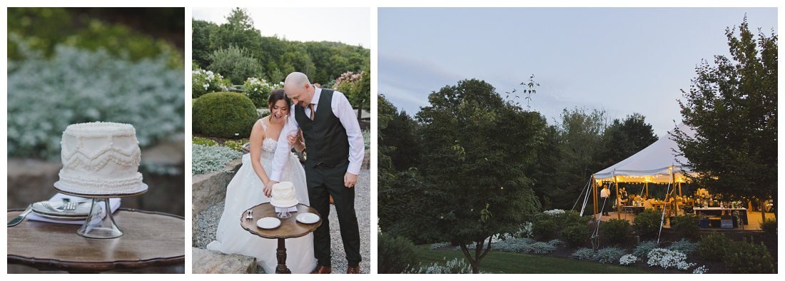 private cate cutting in the garden at uncaoounuc mtn, tent lit up at twilight