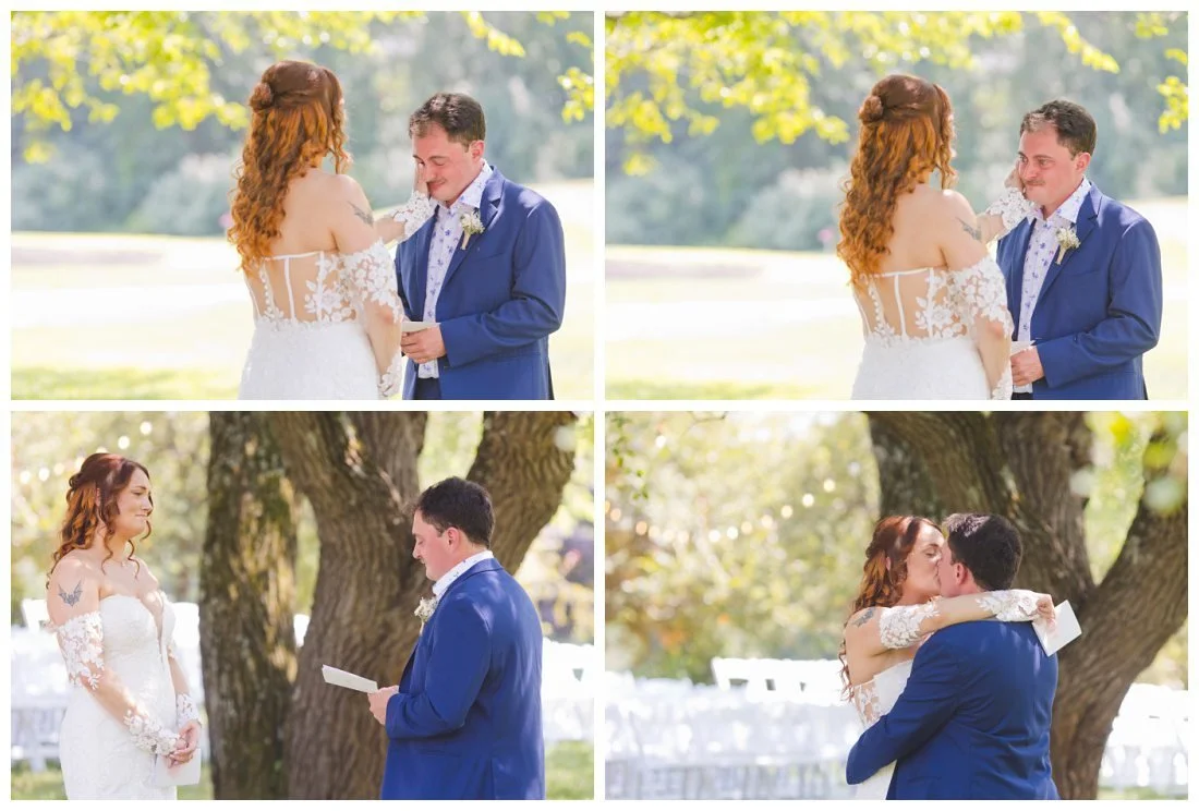 sam gets emotional during first look and private vows and gaelyn wipes away his tears