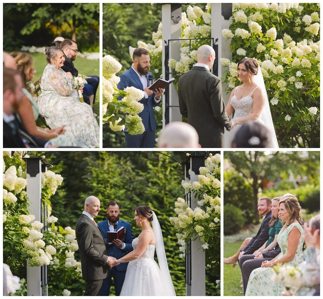 moms looking on at their kids during wedding ceremony at uncanoonuc mountain