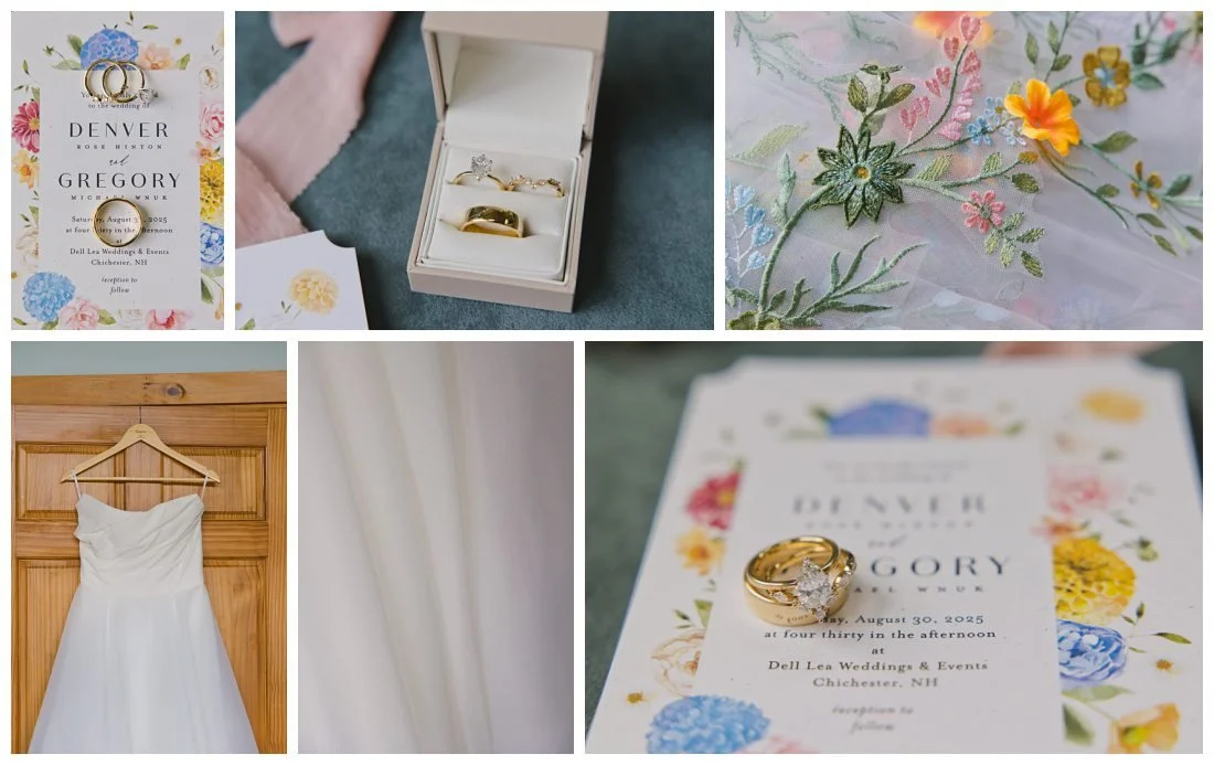 blue yellow and pink floral invitations and veil