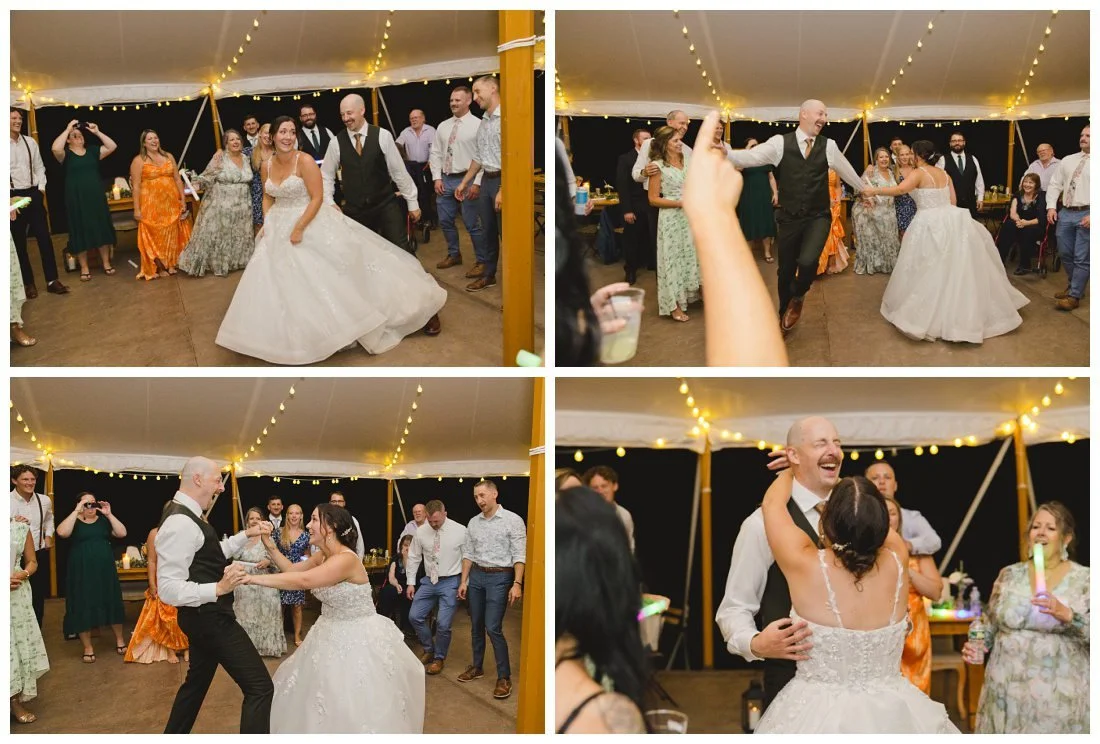 bride and groom have last dance surrounded by guests