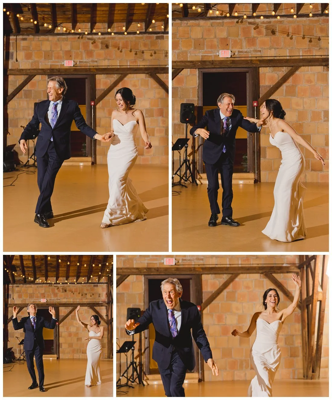 father daughter do a tap dance for their formal dance with lots of laughs