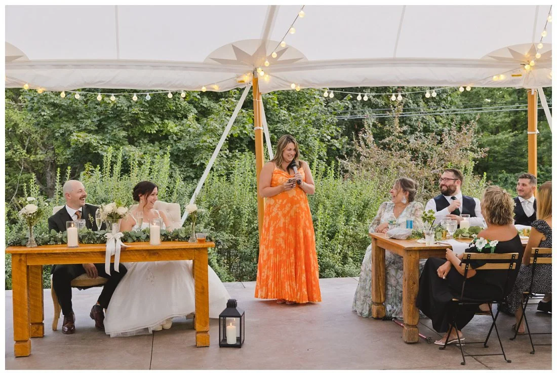 lauren and her family react to her friend's wedding toast