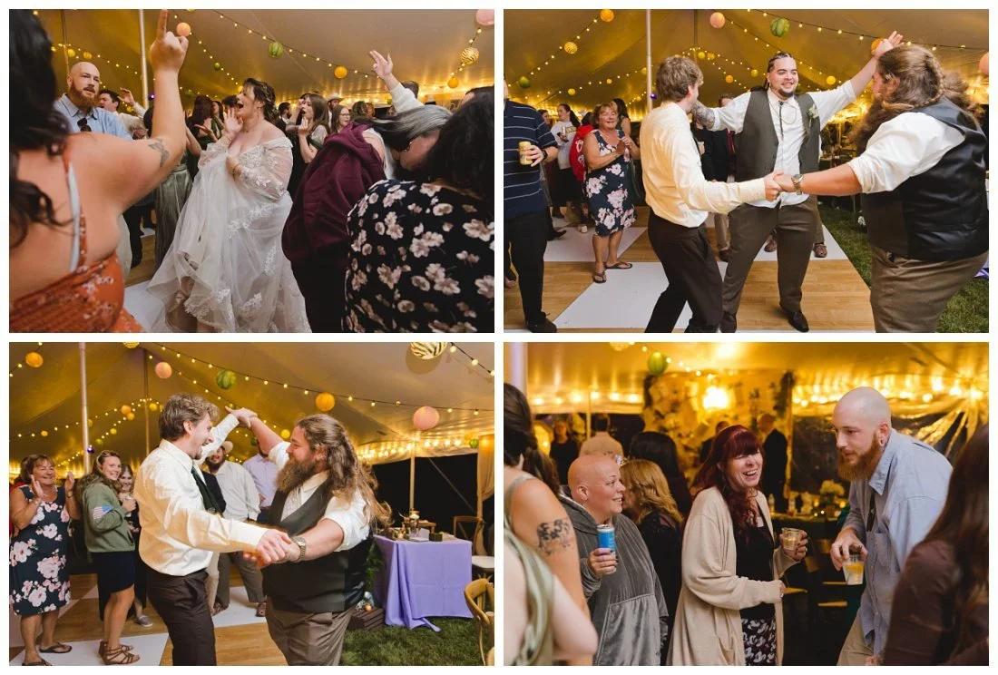 bride sings along to song during reception