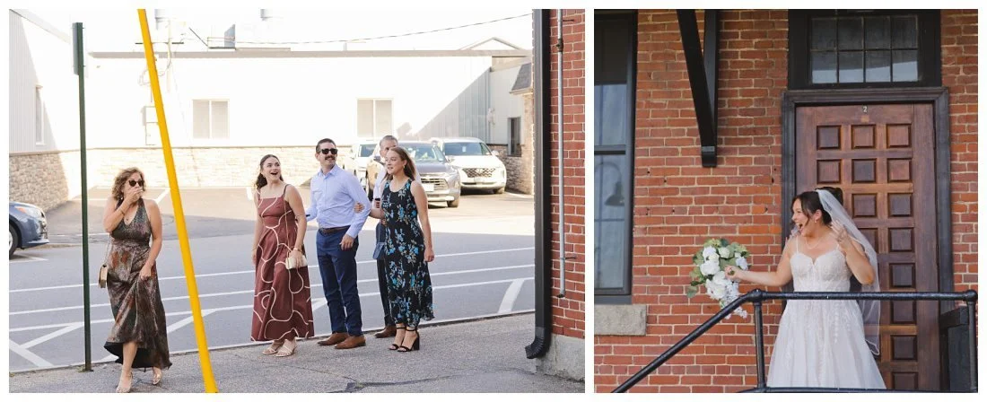 bride and groom see guests before the ceremony