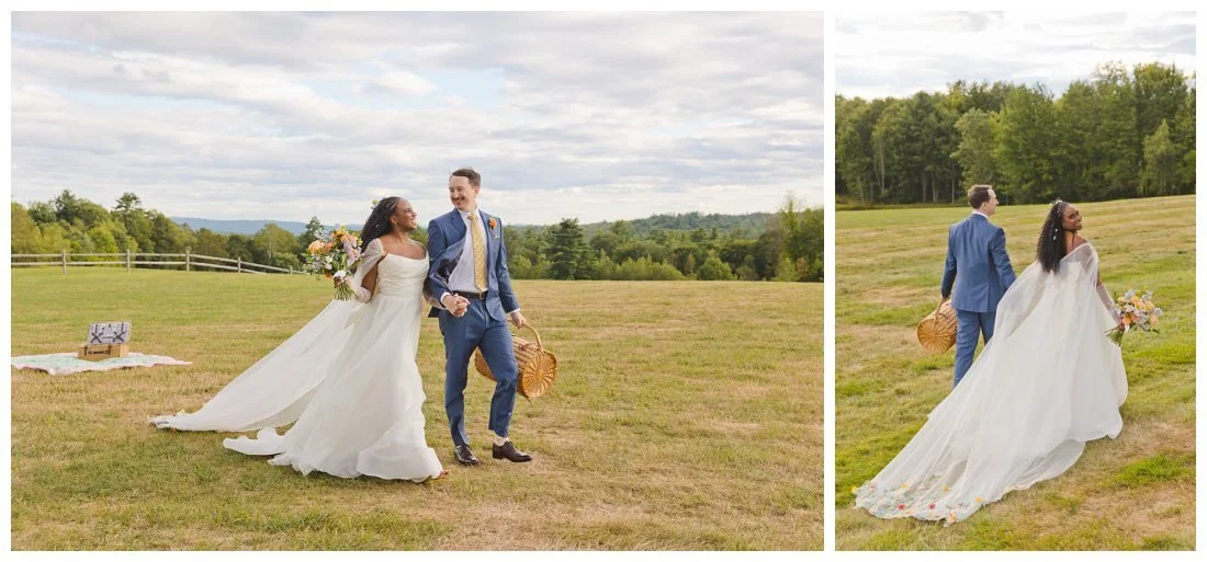 bride and groom have picnic during cocktail hour