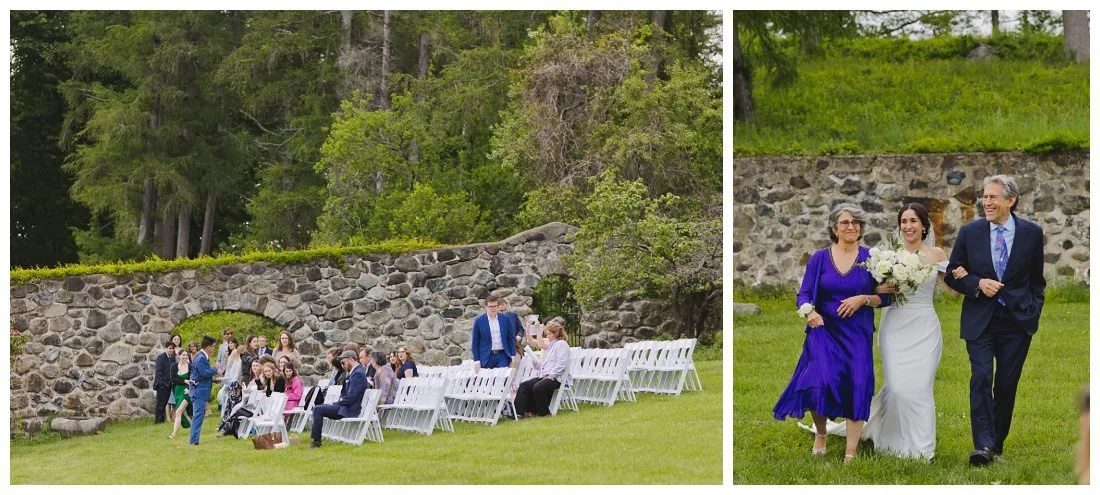 mira walks down the aisle arm in arm with her parents