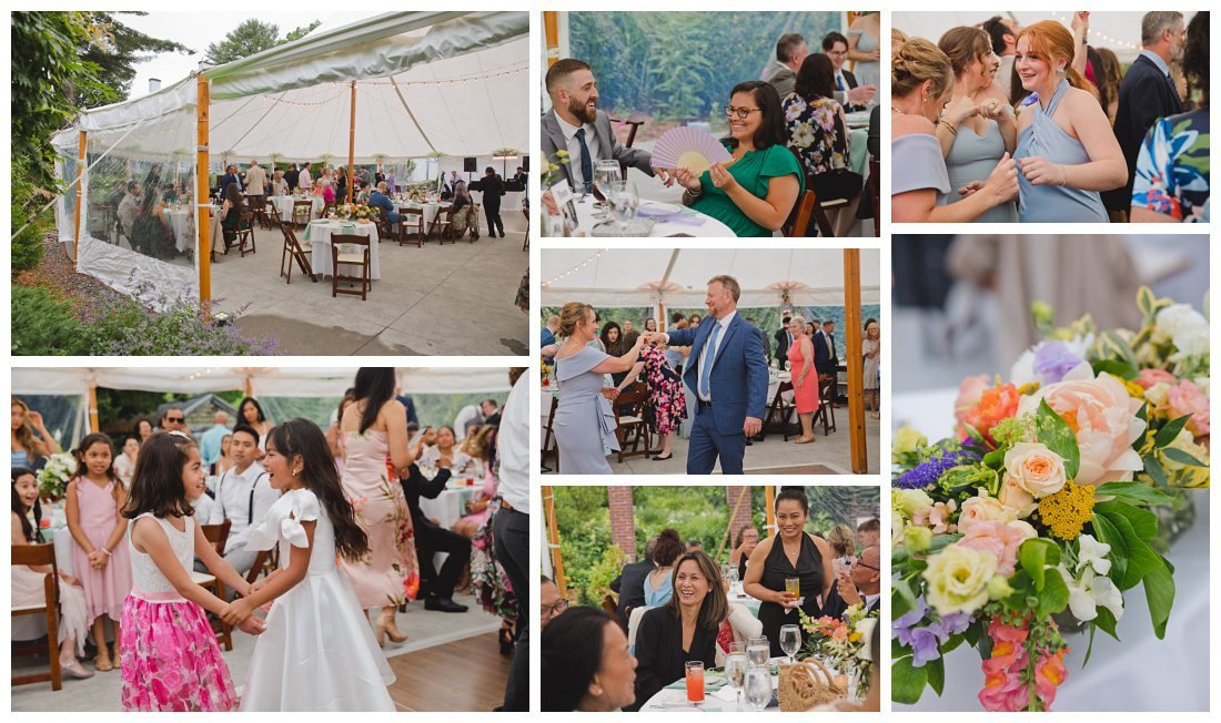 guests enjoying the reception during dinner spring wedding massachusetts