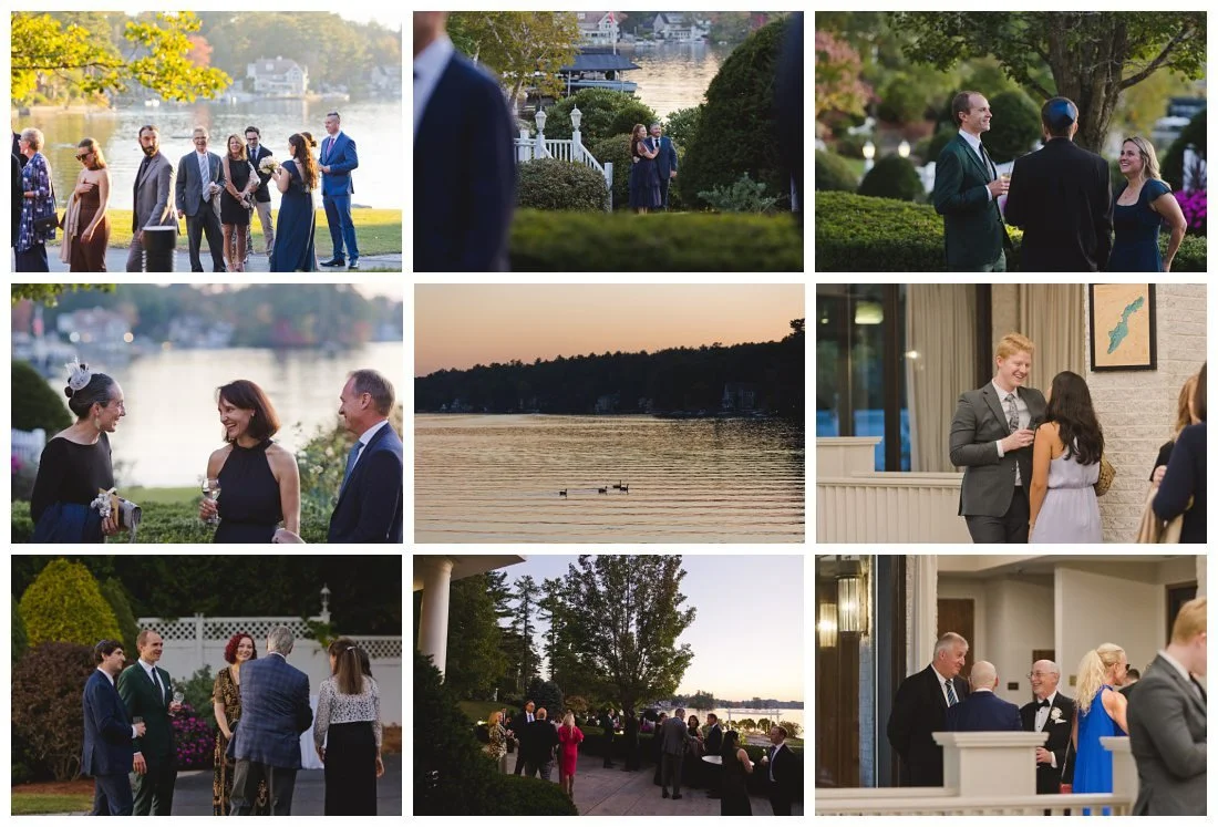 guests laughing and talking during wedding cocktail hour