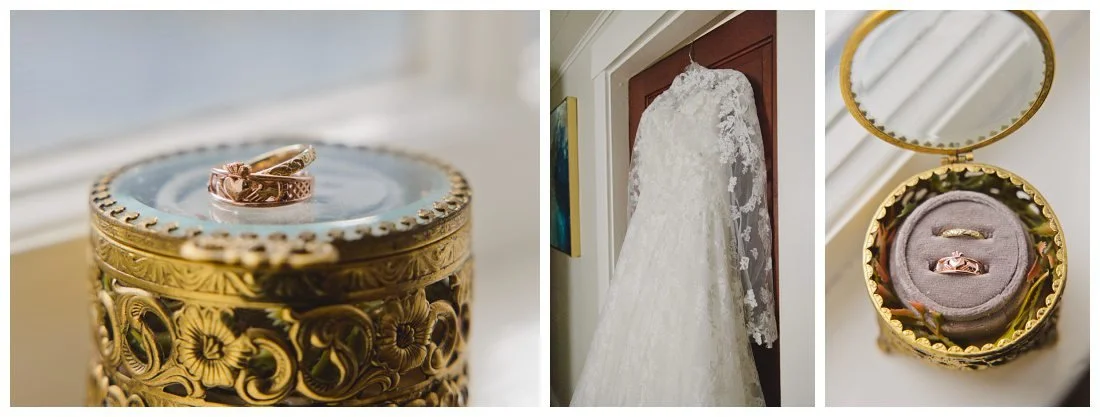 wedding rings in antique golden jewel case