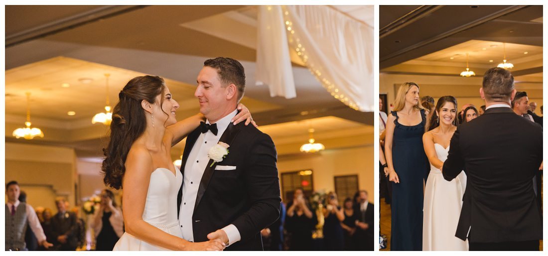 bride and groom look at each other sweetly during their first dance at castleton