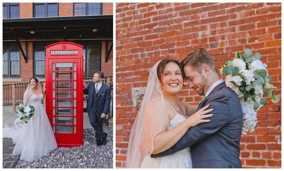 wedding photos with red telephone booth