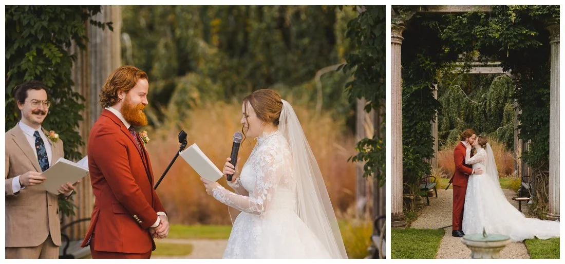 andrew laughs during emma's wedding vows, the first kiss as wedded couple